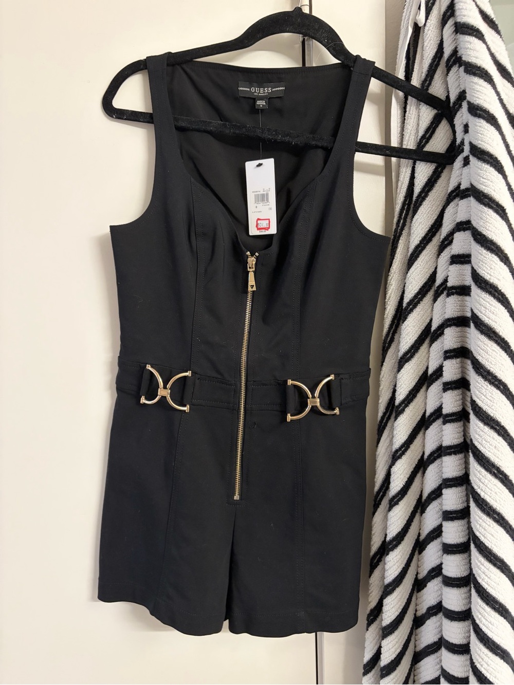 GUESS Black Romper with Gold Zip and Hardware